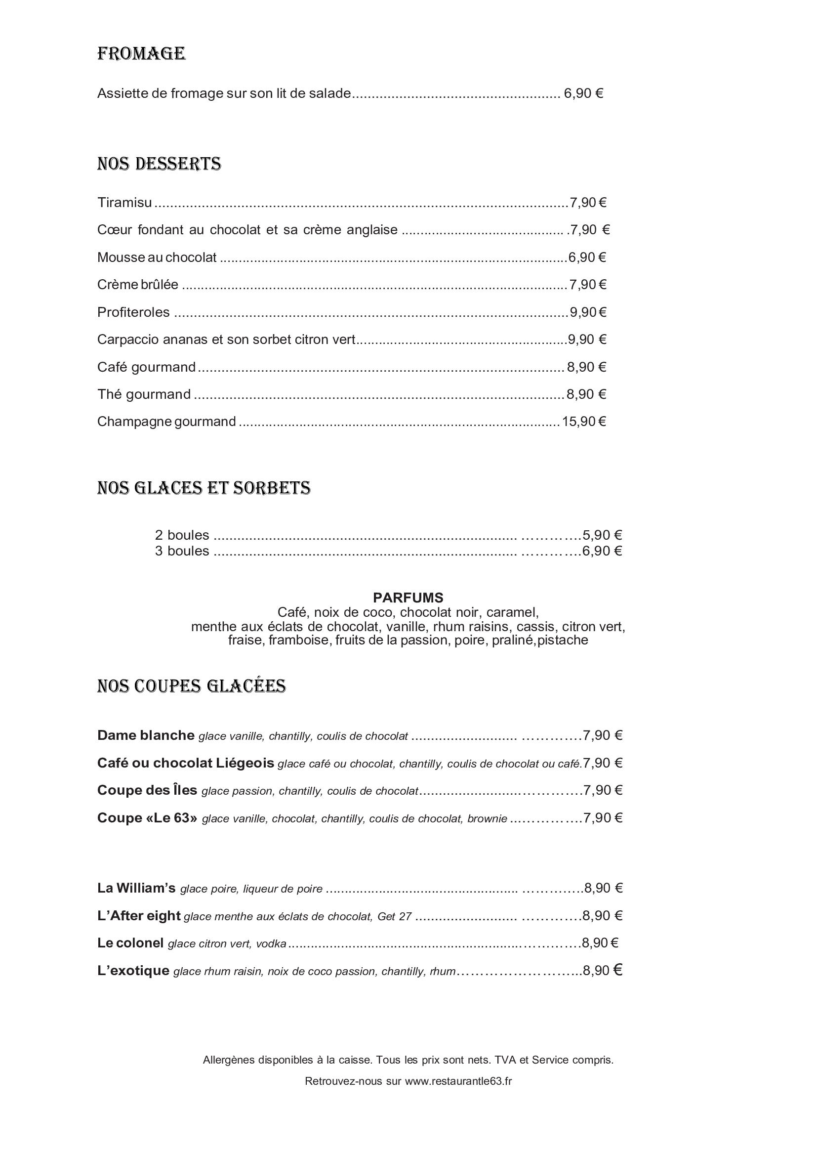 Menu - Restaurant Le 63